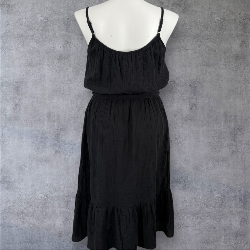 Evereve Gigi Gauze Tie Dress Midi Sundress Sleeveless Black XL NWT - Picture 6 of 14